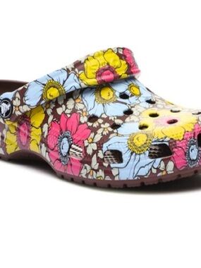 Crocs 208954-DCMT Classic Retro Floral Clog Dark Cherry Comfort Women’s Sz 6